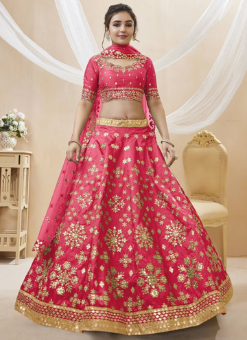 Paper Mirror Work Pink Mulberry Silk Lehenga Choli For Wedding
